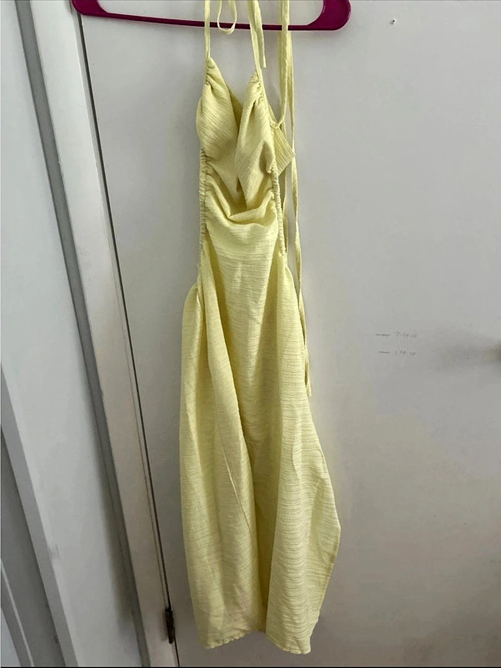 Fashion Nova Zia Halter Ruched Maxi Dress Yellow Like New